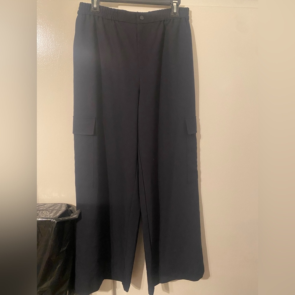 Wayf Black Wide-Leg Cargo Pants with Side Flaps